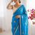 blue embellished sequinned satin designer saree