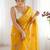 mustard embellished sequinned satin designer saree