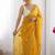 mustard embellished sequinned satin designer saree