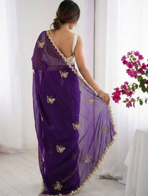 Purple embellished embroidered satin designer saree 2