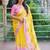 yellow floral embroidered pure georgette saree