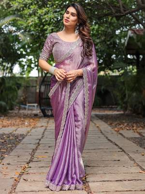 purple sequinned border pure chiffon ilkal saree 1