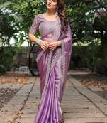 purple sequinned border pure chiffon ilkal saree