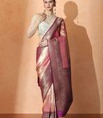 Pink floral woven design kanjeevaram saree with unstitched blouse piece