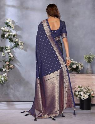 Navy blue ethnic motifs woven design zari banarasi saree 2