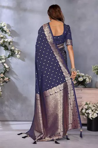 Navy blue ethnic motifs woven design zari banarasi saree