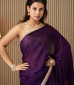 Purple embellished sequinned satin saree