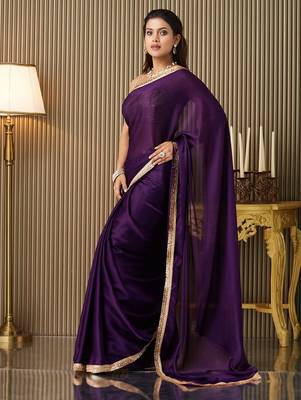 Purple embellished sequinned satin saree 4
