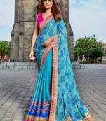 blue gotta patti pure georgette bandhani saree
