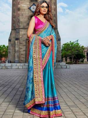 blue gotta patti pure georgette bandhani saree 2