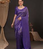Purple ethnic motifs zari silk blend kanjeevaram saree