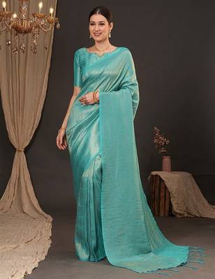 Blue woven design zari silk blend kanjeevaram saree 1