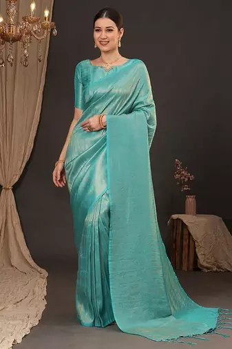 Blue woven design zari silk blend kanjeevaram saree