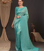 Blue woven design zari silk blend kanjeevaram saree