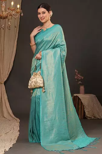 Blue woven design zari silk blend kanjeevaram saree