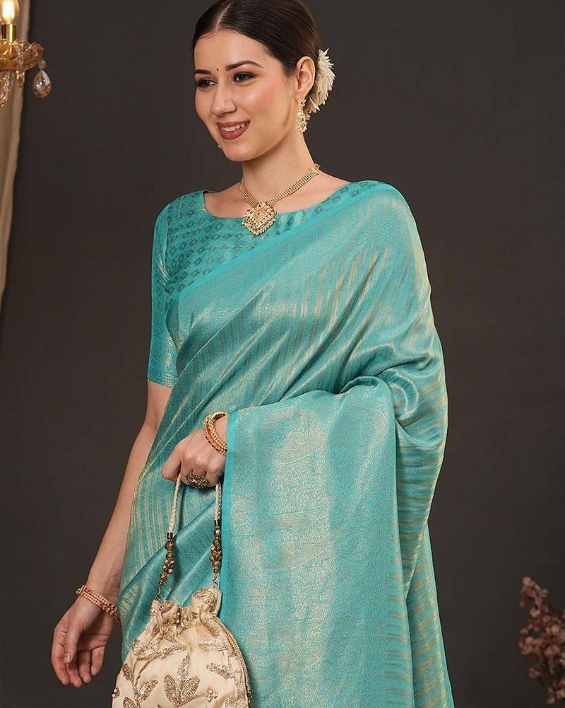 Blue woven design zari silk blend kanjeevaram saree