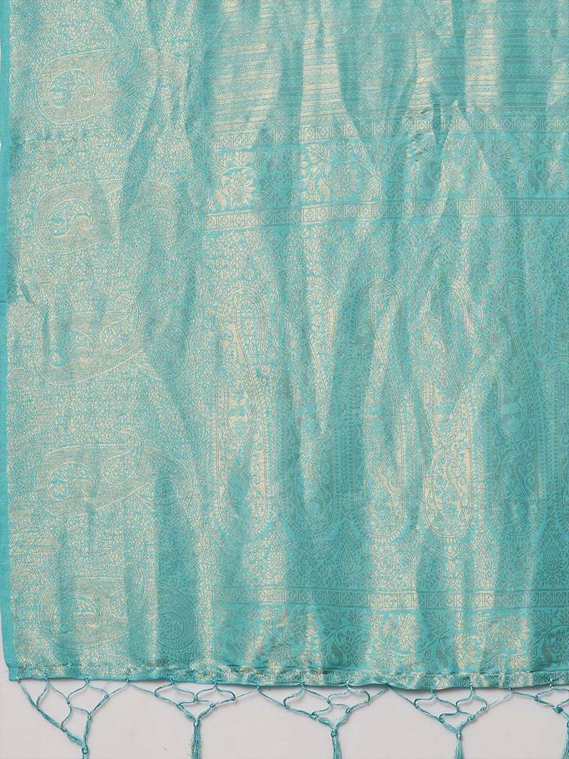 Blue woven design zari silk blend kanjeevaram saree