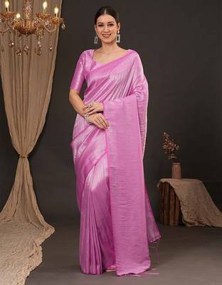 Pink woven design zari silk blend kanjeevaram saree 1