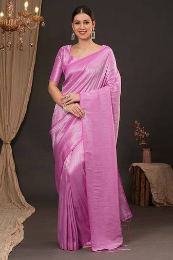 Pink woven design zari silk blend kanjeevaram saree