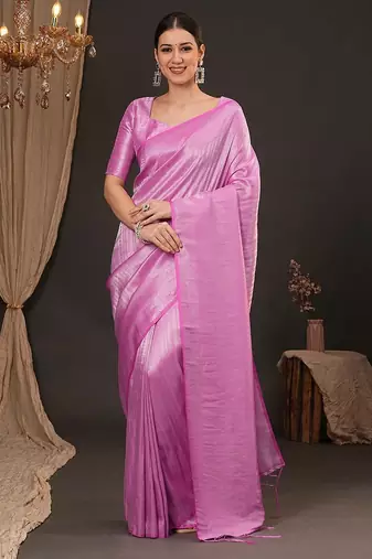 Pink woven design zari silk blend kanjeevaram saree