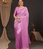Pink woven design zari silk blend kanjeevaram saree