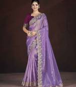 Lavender floral embroidered silk blend saree