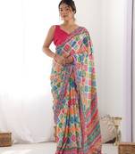 pink bandhani mirror work pure chiffon bandhani saree