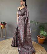 black ethnic motifs printed saree