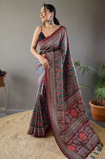 grey floral  saree