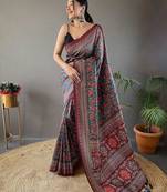 grey floral  saree