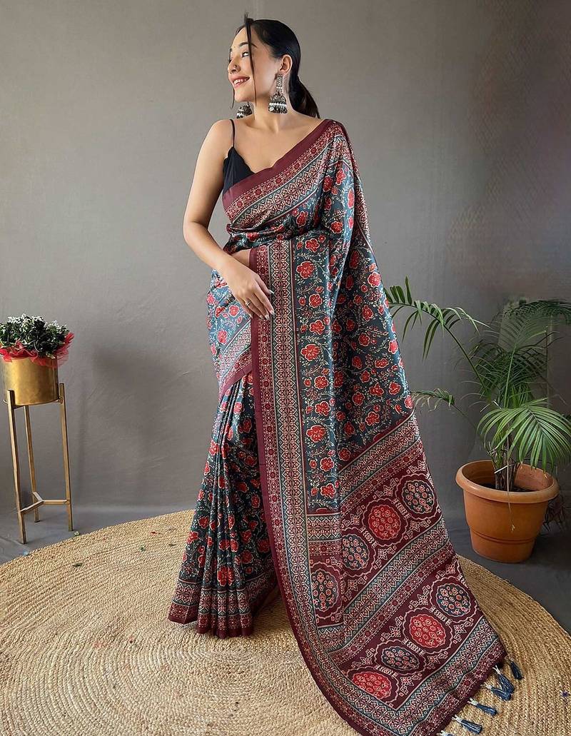 grey floral  saree