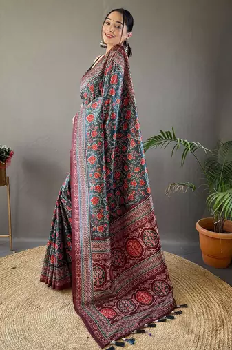 grey floral  saree