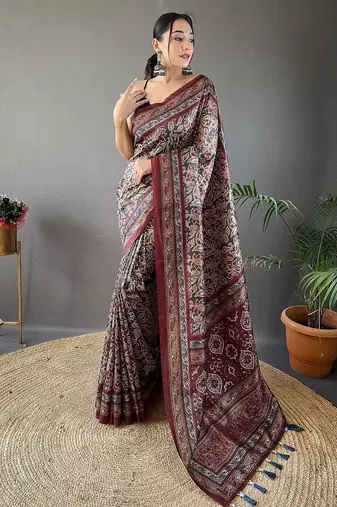 grey floral printed saree