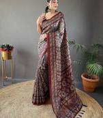 grey floral printed saree