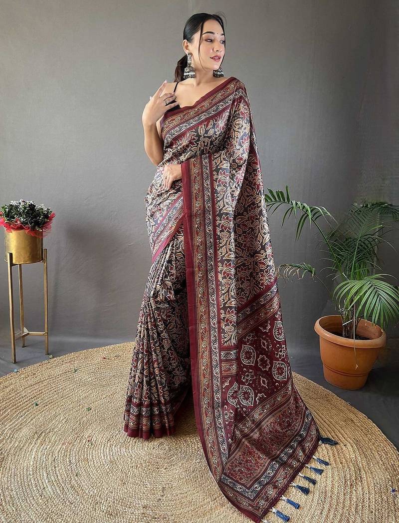 grey floral printed saree