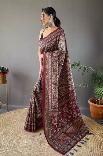 grey floral printed saree
