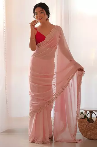 Pink pink embellished pure georgette saree