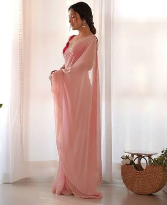 Pink pink embellished pure georgette saree 2