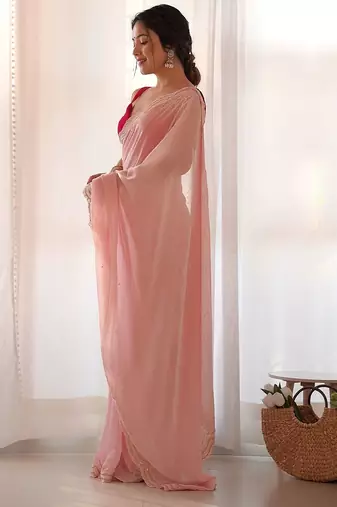 Pink pink embellished pure georgette saree