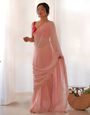 Pink pink embellished pure georgette saree 3
