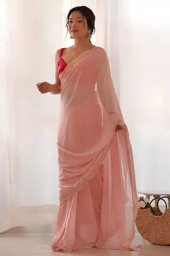 Pink pink embellished pure georgette saree