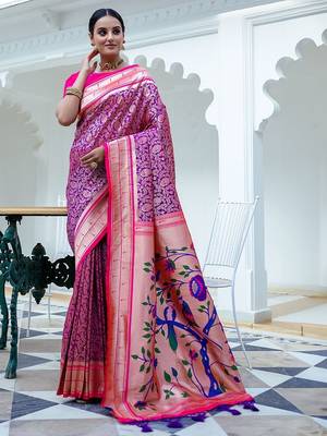 purple ethnic woven design zari kanjeevaram saree 1