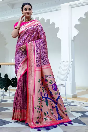 purple ethnic woven design zari kanjeevaram saree