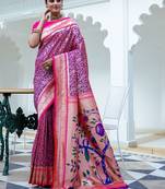 purple ethnic woven design zari kanjeevaram saree