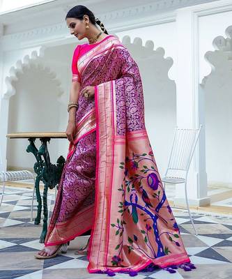 purple ethnic woven design zari kanjeevaram saree 2