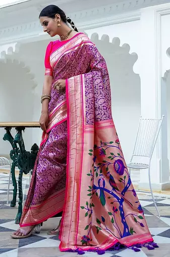 purple ethnic woven design zari kanjeevaram saree