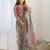 green ethnic motifs mirror work designer saree with unstitched blouse piece