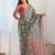 green ethnic motifs mirror work designer saree with unstitched blouse piece