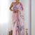 pink printed embellished mirror work saree