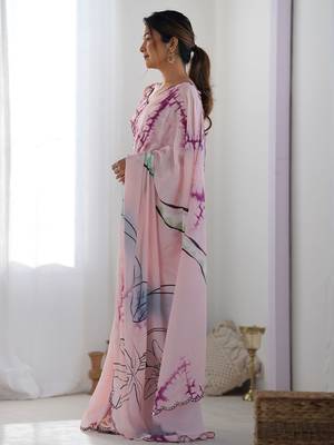 pink printed embellished mirror work saree 2
